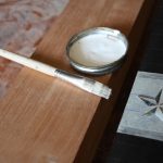The inlay was fixed in place with ordinary white glue for marking out