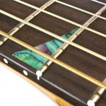 Preston Reed Signature Baritone Guitar - Closeup of Heathergem fretboard inlay
