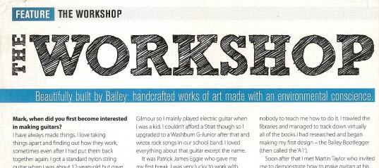 Bailey Workshop Feature in Acoustic Magazine